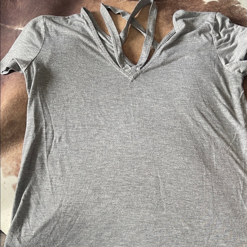 Gray V-Neck Women's Top